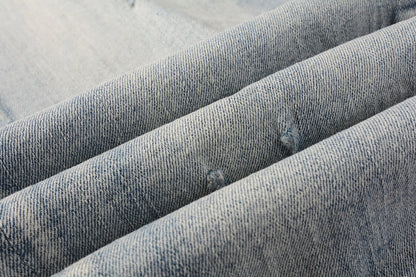 PURPLE Men Streetwear Skinny Jeans Light Blue Wash with Heavy Distressed Rips 9058