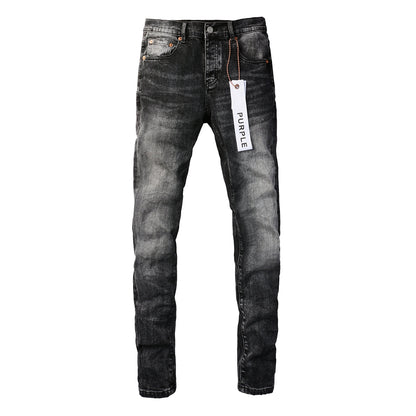 PURPLE Men Streetwear Skinny Jeans Dark Gray Wash with Minimalist Style 9019