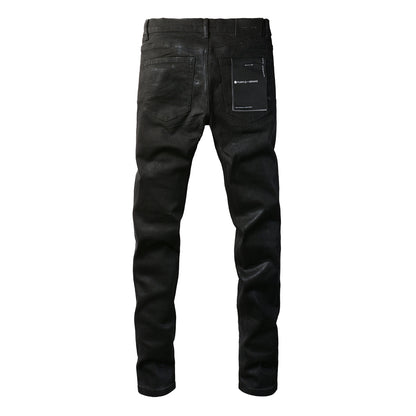 PURPLE Men Streetwear Skinny Jeans Black Wash with Subtle Sheen and Tag Accent 9082
