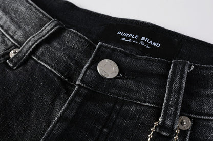 PURPLE Men Streetwear Skinny Jeans Dark Gray Wash with Heavy Distressed Ripped Details 9079