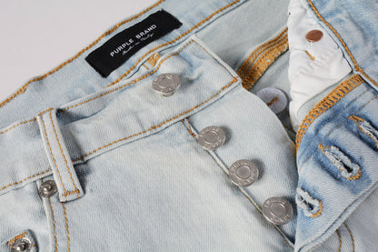 PURPLE Men Streetwear Skinny Jeans Light Gray Wash with Minimalist Style and Tag Accent 9081
