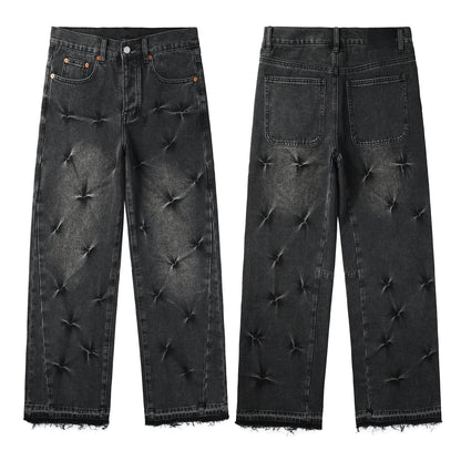 PURPLE Men Streetwear Wide-Leg Jeans Black Gray Wash with 3D Pinched Pleats 9115