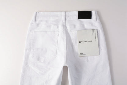 PURPLE Men Streetwear Skinny Jeans White Wash with Minimalist Textured Finish 9024