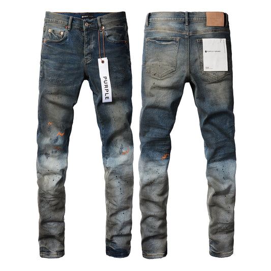 PURPLE Mens Purple Ripped Jeans Skinny Slim Fit Denim Pants Designer Flared Jeans for Men 9009