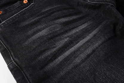PURPLE Men Streetwear Skinny Jeans Black Wash with Knee Rips and White Paint Specks 9035