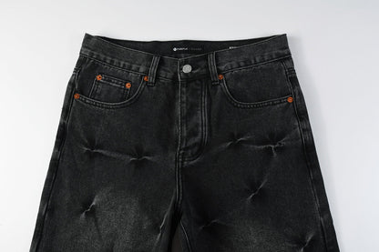 PURPLE Men Streetwear Wide-Leg Jeans Black Gray Wash with 3D Pinched Pleats 9115