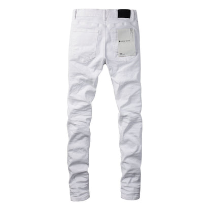 PURPLE Men Streetwear Skinny Jeans White Wash with Minimalist Textured Finish 9024