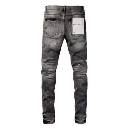 PURPLE New High Quality Mens Jeans Designer Jeans Fashion Distressed Ripped Denim Cargo For Men High Street Fashion 9031