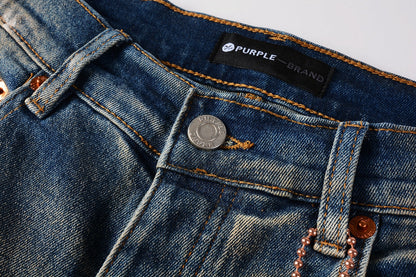 PURPLE Men Streetwear Skinny Jeans Light Blue Wash with Distressed Rips and White Paint Splatter 9012