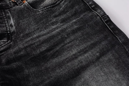PURPLE Men Streetwear Skinny Jeans Dark Gray Wash with Minimalist Style 9019