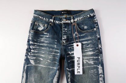 PURPLE Men Streetwear Skinny Jeans Dark Blue Wash with White Brushstroke Distress 9040