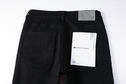 PURPLE Men Streetwear Skinny Jeans Black Wash with Distressed Rip Details 9022