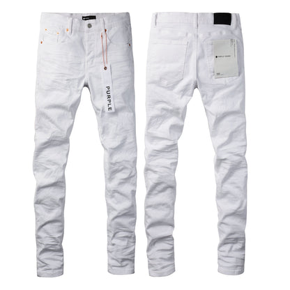 PURPLE Men Streetwear Skinny Jeans White Wash with Minimalist Textured Finish 9024