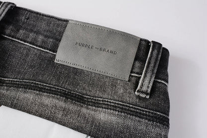 PURPLE Men Streetwear Skinny Jeans Dark Gray Wash with White Paint Splatter and Distressed Rips 9032