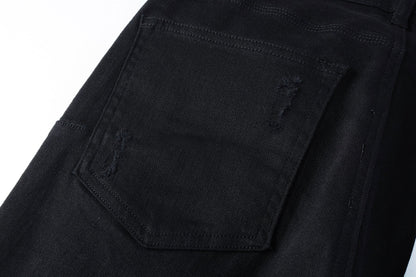 PURPLE Men Streetwear Skinny Jeans Black Wash with Distressed Rip Details 9022