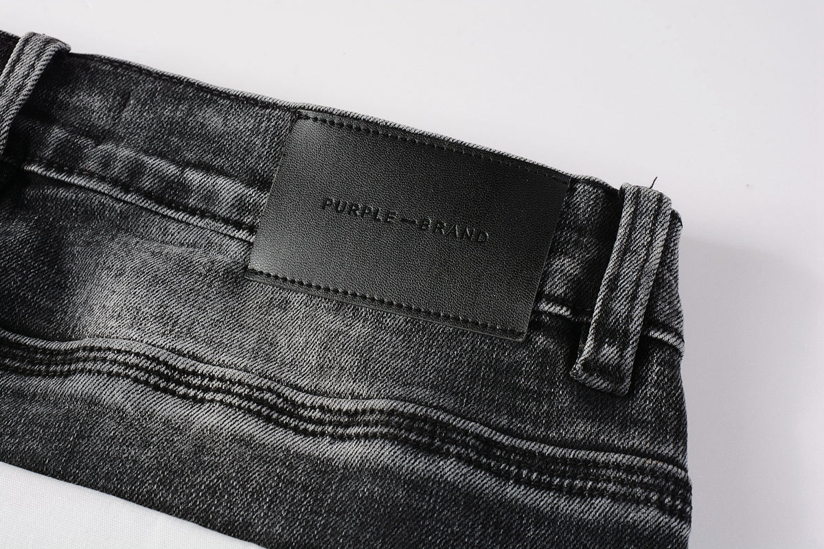 PURPLE Men Streetwear Skinny Jeans Dark Gray Wash with Minimalist Style 9019