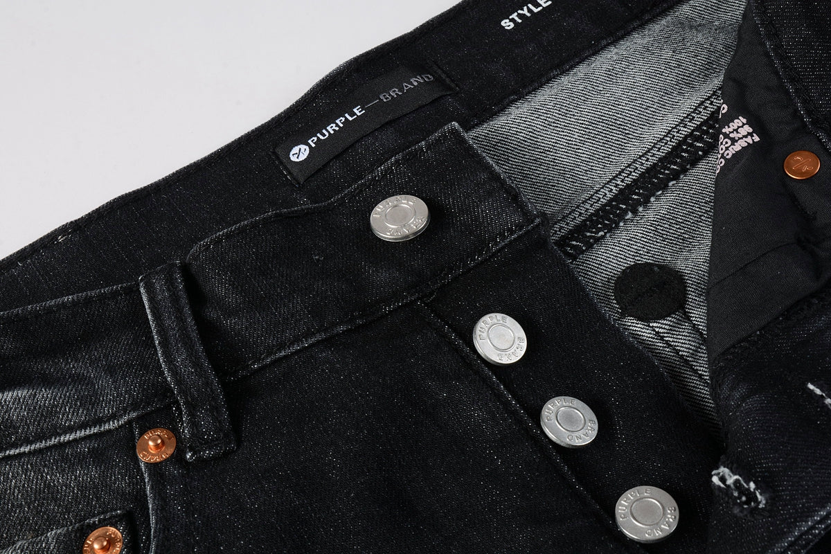 PURPLE Men Streetwear Skinny Jeans Black - Gray Fade Wash with White Paint Specks 9027