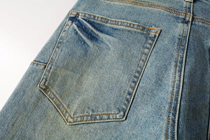 PURPLE Men Streetwear Skinny Jeans Light Blue Wash with Distressed Ripped Knee Details 9076
