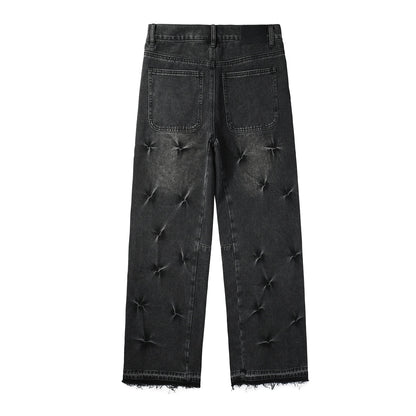 PURPLE Men Streetwear Wide-Leg Jeans Black Gray Wash with 3D Pinched Pleats 9115