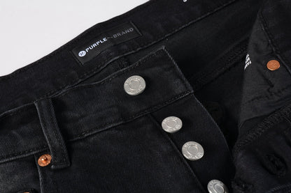 PURPLE Men Streetwear Skinny Jeans Black Wash with Knee Ripped Details 9029