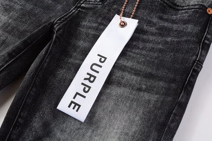 PURPLE Men Streetwear Skinny Jeans Dark Gray Wash with Minimalist Style 9019