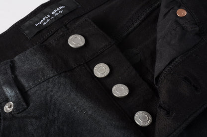 PURPLE Men Streetwear Skinny Jeans Black Wash with Subtle Sheen and Tag Accent 9082