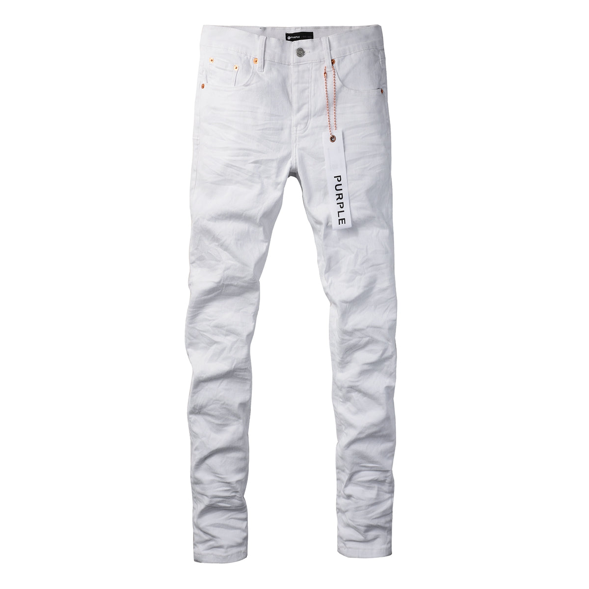 PURPLE Men Streetwear Skinny Jeans White Wash with Minimalist Textured Finish 9024