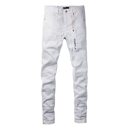 PURPLE Men Streetwear Skinny Jeans White Wash with Minimalist Textured Finish 9024