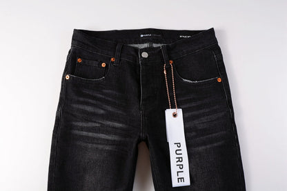 PURPLE Men Streetwear Skinny Jeans Black Wash with Knee Rips and White Paint Specks 9035