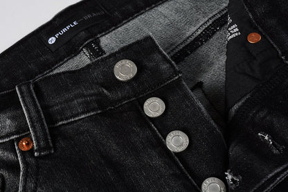 PURPLE Men Streetwear Skinny Jeans Dark Gray Wash with Distressed Rips and Multi-Color Paint Splatter 9018