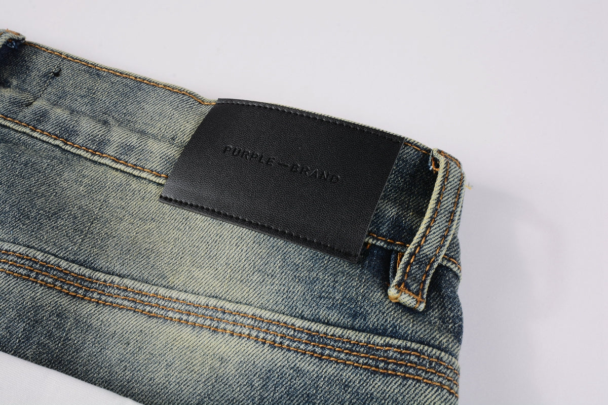 PURPLE Men Streetwear Skinny Jeans Light Blue Wash with Faded Gradient Distress 9042