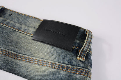 PURPLE Men Streetwear Skinny Jeans Light Blue Wash with Faded Gradient Distress 9042