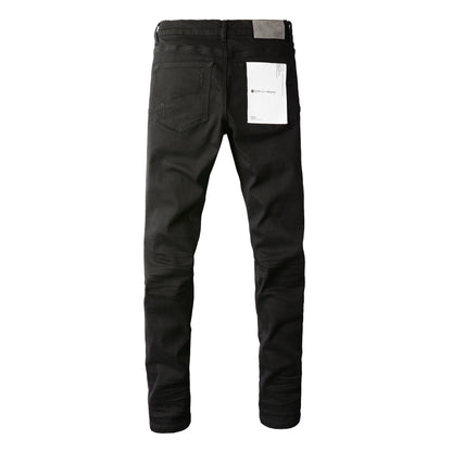 PURPLE Men Streetwear Skinny Jeans Black Wash with Distressed Rip Details 9022
