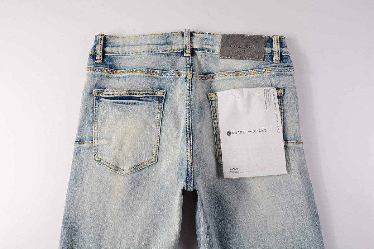 PURPLE Men Streetwear Skinny Jeans Light Blue Wash with Heavy Distressed Rips 9058