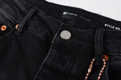 PURPLE Mens Jeans - Distressed Black Denim with Knee Slit and Ripped Hole 9045