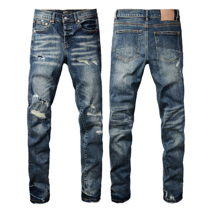 PURPLE Men Classic Streetwear Jeans Distressed Dark Blue Ripped skinny 9096