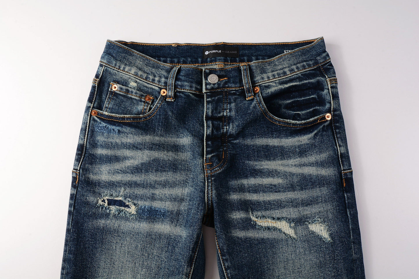 PURPLE Men Classic Streetwear Jeans Distressed Dark Blue Ripped skinny 9096