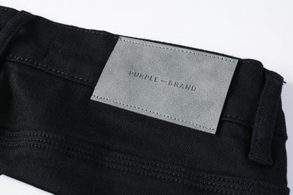 PURPLE Men Streetwear Skinny Jeans Black Wash with Distressed Rip Details 9022