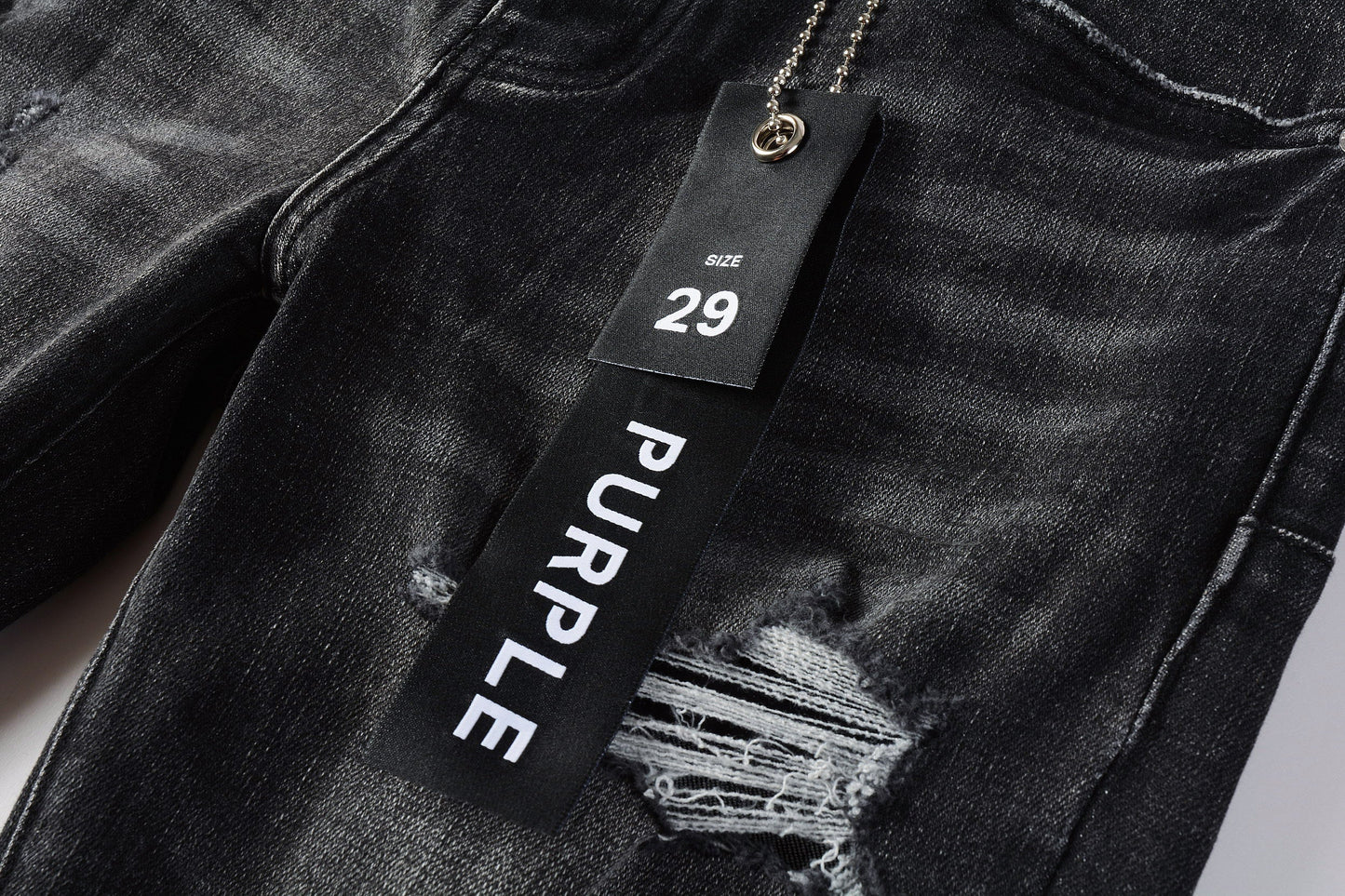 PURPLE Men Streetwear Skinny Jeans Dark Gray Wash with Heavy Distressed Ripped Details 9079