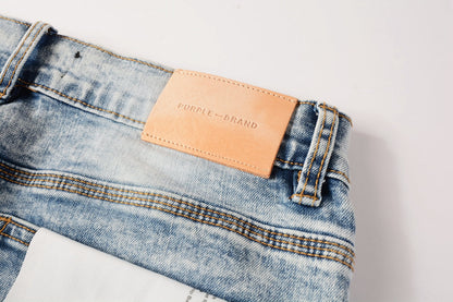 PURPLE Men Streetwear Skinny Jeans Light Blue Wash with Lightly Faded Wash 9053