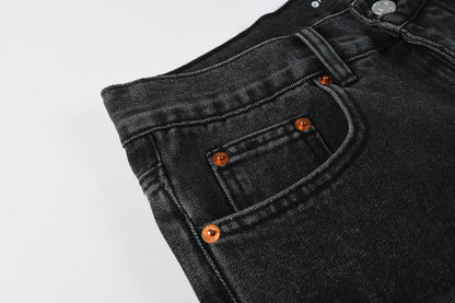 PURPLE Men Streetwear Wide-Leg Jeans Black Gray Wash with 3D Pinched Pleats 9115